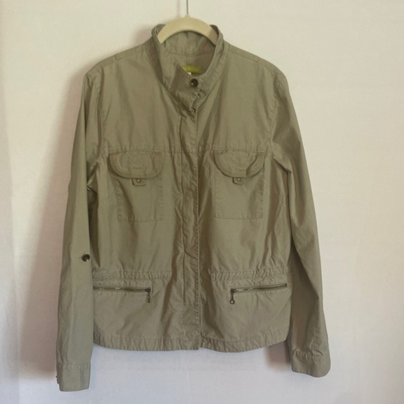 Sigrid Olsen Sage Green Utility Cargo Zip Up Drawstring Jacket Size 12 - Picture 2 of 14